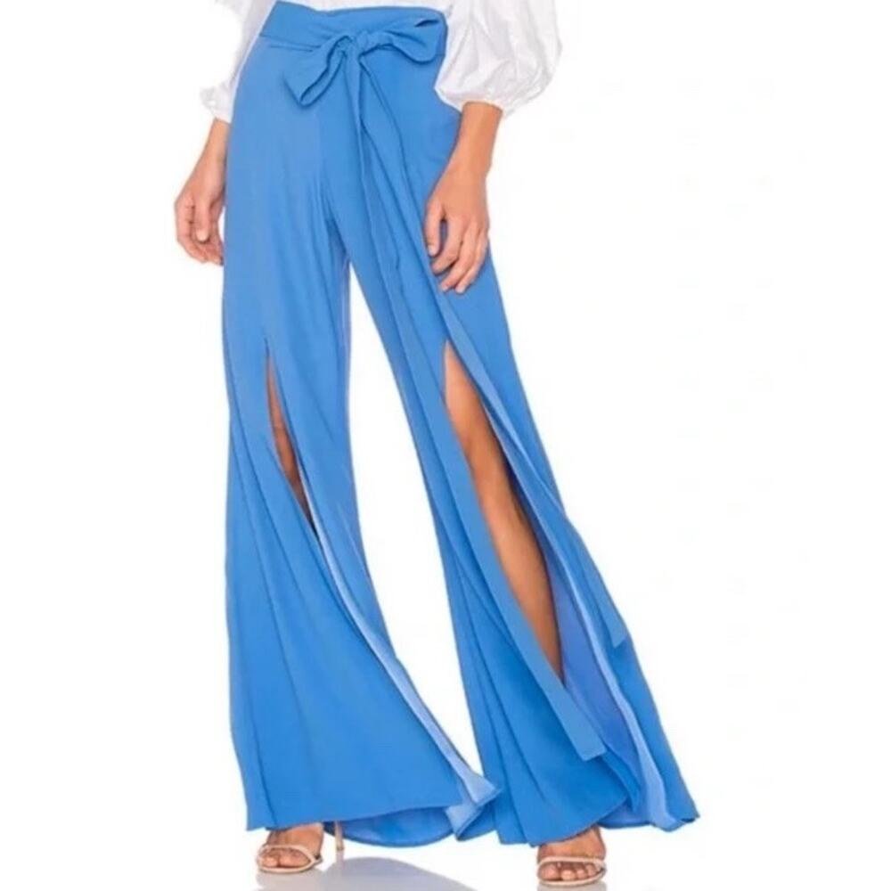 Alexis Bright Blue Wide-Leg Split Pant with Waist Tie